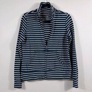 LL Bean Blue Soft Sweats Full Zip Mock-Neck Stripe Jacket Women Size XS Regular